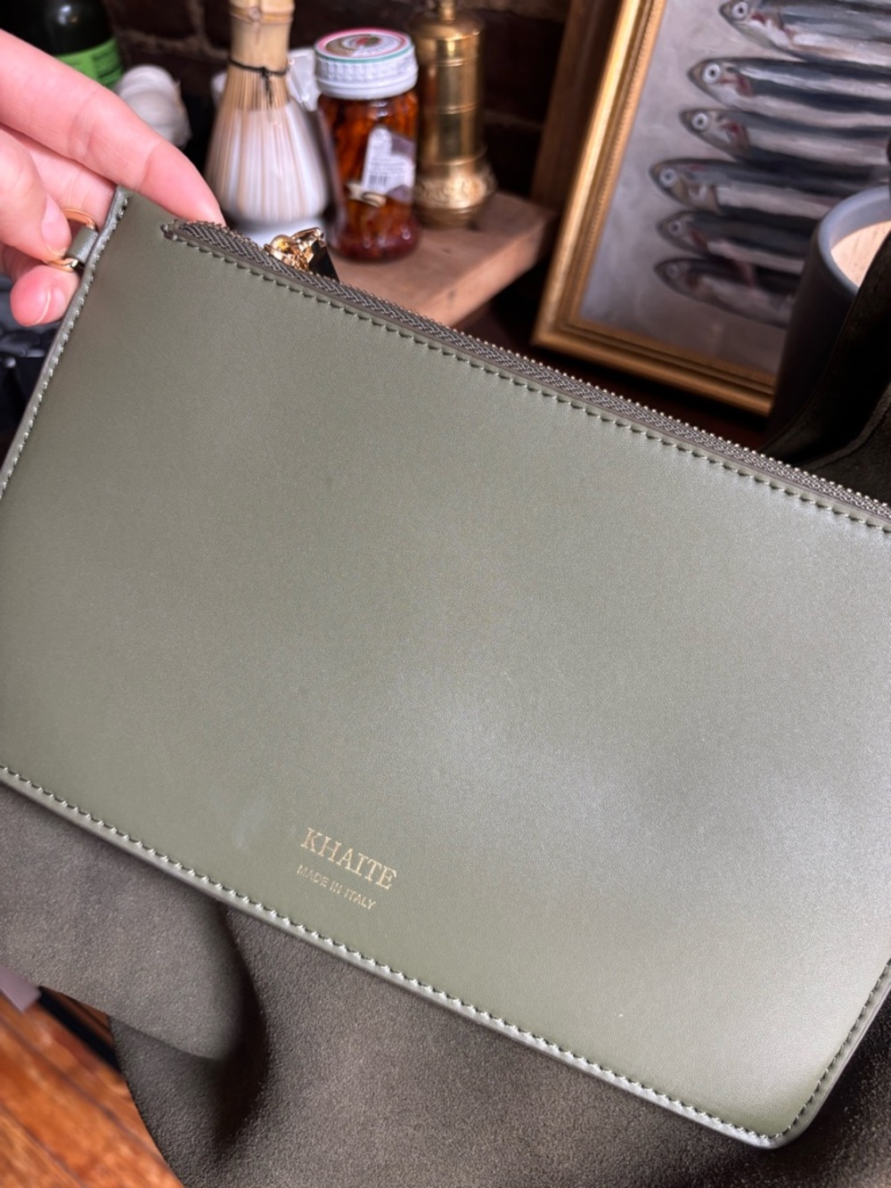 Khaite medium lotus bag - green suede - Picture 6 of 7